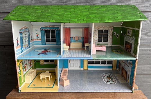 Vintage Colonial 2 Storey Mid Century Marx Lithograph Tin Dollhouse With Furniture 1950s Toy - Etsy