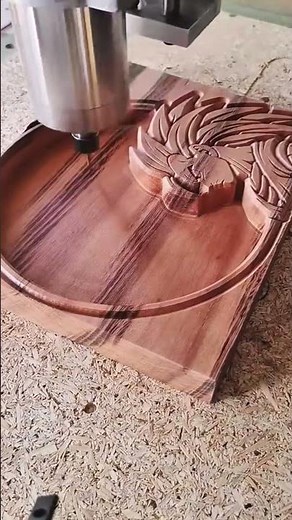 wood carving process using a computer-controlled drill machine #shorts