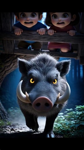 Dapi and Caca Are Trapped in a Treehouse! A Wild Boar Comes at Night | Funny Kids Animation #forest