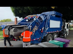 City of Long Beach: BRAND NEW Battle New Way Rear Loader Garbage Truck Packing on Long Beach Trash!!
