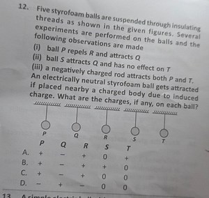 12. Five styrofoam balls are suspended through insulating threa... | Filo