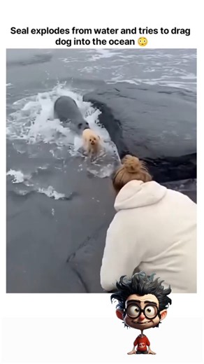 Tim kreatif on Instagram: "This viral X post shares a 10-second video of a small dog being dragged into ocean shallows by a seal, with the owner screaming from the rocky shore, garnering over 6 million views and 3,000 likes in under a day. Replies mix horror at the scene with criticism of the owner's inaction, alongside suspicions of AI fabrication due to the calm filming and exaggerated drama. Web searches and AI detection confirm the video is generated content, not a real event, underscoring h