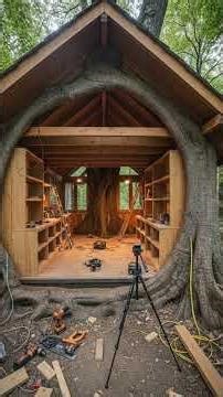 House Built Inside Giant Tree Roots 🌳 | Dream Forest Cabin #shorts