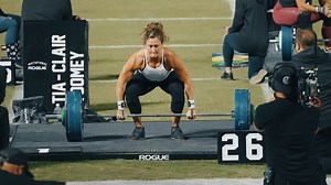 Five-time Fittest Woman on Earth Tia-Clair Toomey - Athlete closes out Friday at the 2021 Rogue Invitational with a Bella Complex at 260 lb. (117.9 kg) 1 Clean 1 Shoulder to Overhead 1 Front Squat 1 Shoulder to Overhead | The CrossFit Games