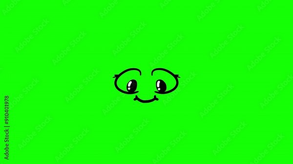 Smile Cartoon Face Reaction Animation on Green Screen Background: 4K Facial Expressions - Smile, Angry, Laugh, Surprised