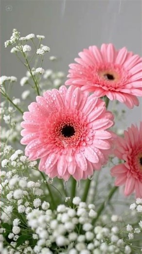 Pink Gerbera Daisies Close-Up | Soft Floral Photography with Baby’s Breath Flowers