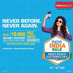 Tick-tock! It's the final day of the Digital India Sale, and your wishlist is waiting to be fulfilled! Grab your chance to snag everything you've been eyeing at unbelievable prices. Whether it's the latest smartphone, a sleek laptop, or a home entertainment setup, we've got you covered! Don't let this opportunity slip away! #TheBestIsNow #10000Cashback #DigitalIndiaSale #TechDeals #Reliance #RelianceDigital #Tech #Technology #Appliances #BuyNow #ShopNow #GreatDeals #GreatOffers #LatestInTech #Be