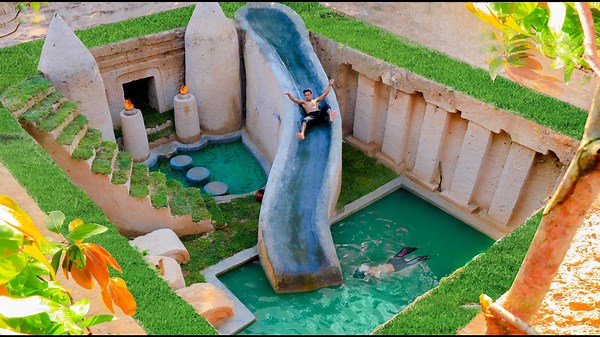 Primitive Builders Create a Stunning Cave Slide and Underground Pool That Feels Like a Resort Escape!