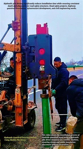 Hydraulic Guardrail Post Installation Using Mobile Pile Driver