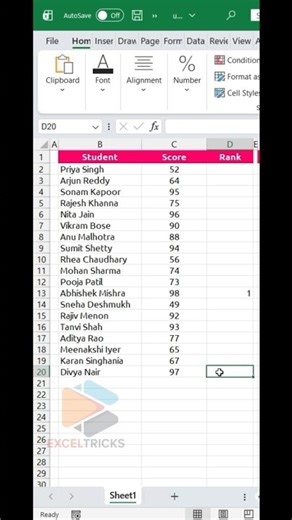 How to use the RANK function in Excel #Excel #ExcelShorts #ExcelTricks