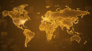 world map of glowing digital lights