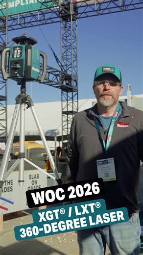 More action from World of Concrete Take a look at the new 18V LXT® Green Exterior Dual Slope 360° Rotary Laser, which ensures accurate long distance leveling up to 2,600 feet! #worldofconcreteshow #makitausa #makitatools #makitaxgt #makitalxt #makitawoc2026 | Makita Tools USA