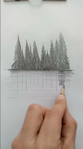 Draw a landscape in one minute. Exercise with an 8B pencil.
