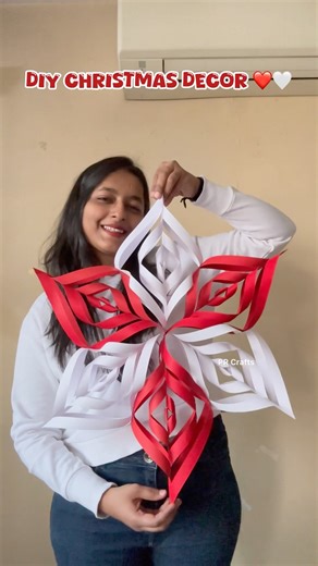 Red and white snowflakes using paper❤️||#christmasspecial #christmassnowflakes #christmas #diycrafts