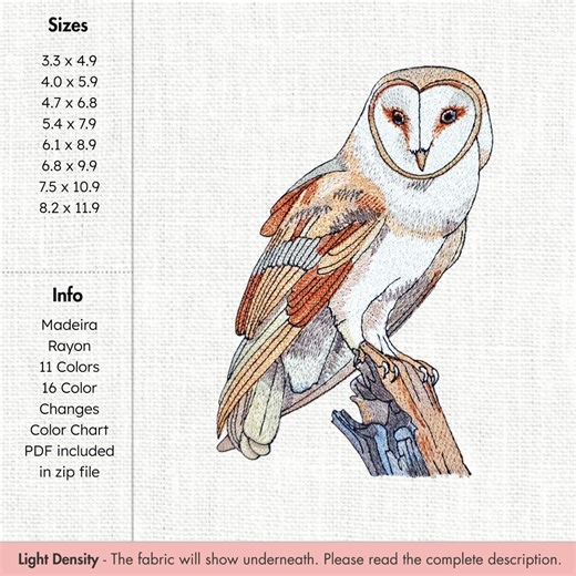 Barn Owl Embroidery Design Bird of Prey Pattern Woodland Owl Embroidery File Nocturnal Owl Machine Embroidery Design - Etsy UK