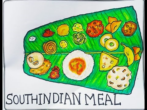 Easy South Indian Meal in Banana leaf 🧆DRAWING 😋🖌️✨ Using Oil pastels 🌈😊. pls subscribe my channel.