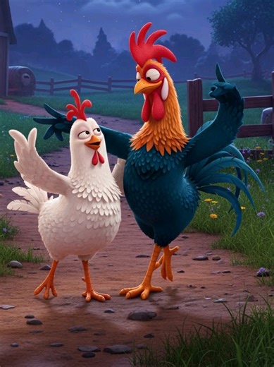 Full Moon Barnyard Dance Under the moonlight, a rooster and a chicken turn the barnyard into a dance floor as they groove to Shivers. #Shivers #BarnyardDance #FarmyardFun #MoonlightMoves #Veo
