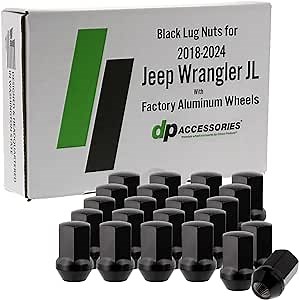 DPAccessories 23 Black Lug Nuts - Compatible with 2018-2024 Jeep Wrangler JL - Silver Hex Alloy Steel Nuts - M12 x 1.06 inches - M12 X 1.5 ACME