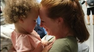 Toddler runs to mom each time she comes home