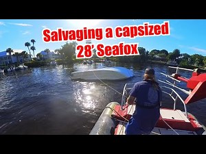 28' Seafox Parbuckle Salvage & Recovery After Boat Capsized in a Small Canal #captainretriever