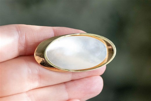 Vintage Faux Mother of Pearl Brooch, Golden Costume Jewelry - Etsy