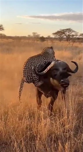 RODEO OF DEATH! 🐆😱 Leopard Clings to Giant Buffalo
