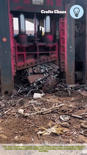 Heavy duty scrap metal baling shear: hydraulic guillotine machine machinery in action