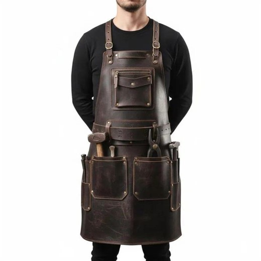 Brown Leather Blacksmith Apron, Heavy Duty Workwear With Tool Pockets - Etsy