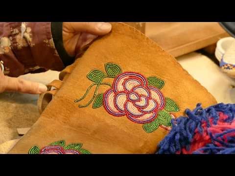 Teri Greeves demonstrates beading techniques for moccasins