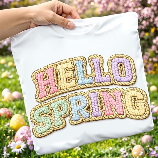 Faux Yarn Hello Spring PNG Retro Sublimation Designs | Varsity Crochet Easter Colourful Spring Shirt | Latch Hook Yarn Pastel Rainbow PNG - Etsy