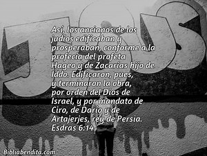 Explicación Esdras 6:14. 'Así, los ancianos de los judíos edificaban y prosperaban, conforme a la profecía del profeta Hageo y de Zacarías hijo de Iddo. Edificaron, pues, y terminaron la obra, por orden del Dios de Israel, y por mandato de Ciro, de Darío y de Artajerjes, rey de Persia.' - BibliaBendita