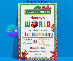 Elmo Birthday Invitation | Editable Kids Cartoon Invite Template | Sesame Street Theme Party | Digital Download - Etsy UK