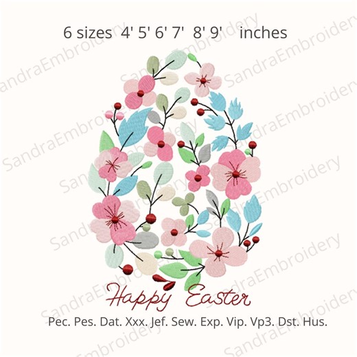 Easter Egg Embroidery Design, Flower Easter Embroidery File - 6 Sizes Digital Download Pes Dst Jef - Etsy
