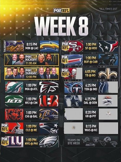 2025 NFL WEEK 8 GAMES SCHEDULE #nfl2025 #nfl #nflschedule #gamepicks #games #football #nfc #afc