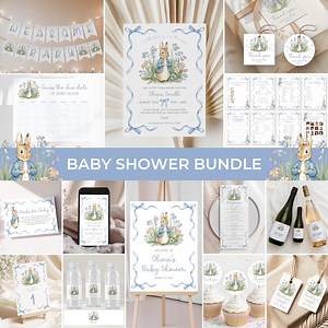 Peter Rabbit Baby Shower Bundle | Flopsy Bunny Baby Shower Invite Set | Blue Bow Bunny Baby Shower Decor Pack | Rabbit Shower Games | BS16 - Etsy Canada