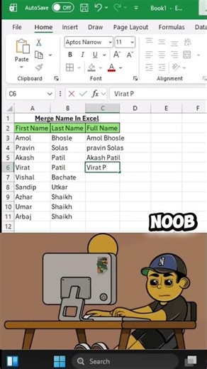 Combine text from different cells instantly using the & symbol! 🔗 #Excel #Shorts