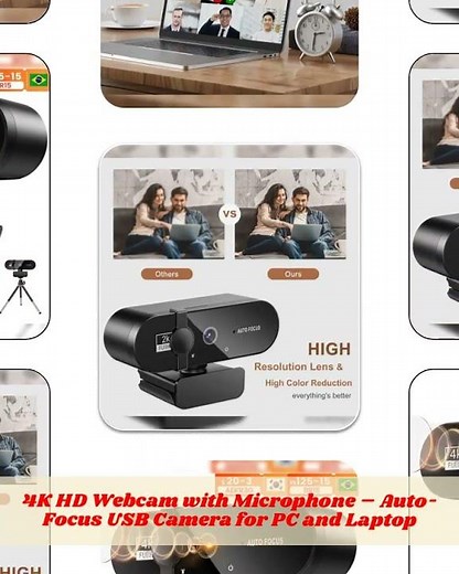 4K HD Webcam with Microphone – Auto-Focus USB Camera for PC and Laptop