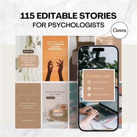 115 Canva Story Templates for Psychologists & Wellness Coaches | Editable Mental Health Quotes - Etsy