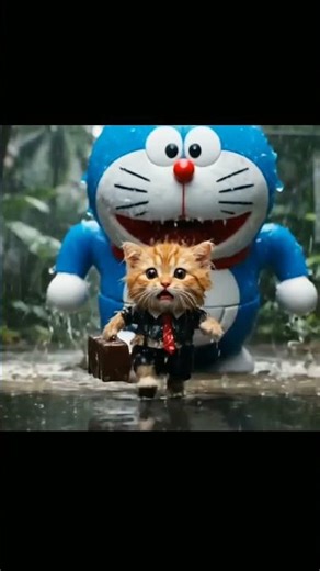Doraemon chases the cat and then dances #cute
