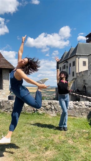 Meanwhile in Slovakia 🏰 🇸🇰 Malia and Tevyn taking their own dance breaks! Bobs @maliabaker @tevyncole Choreo by @vincecoconato Music “Bad Company” @purple_disco_machine #dance #slovakia #trencincastle #disco #80smusic #reels #choreography #badcompany #purplediscomachine #bobsdanceshop | Bob's Dance Shop