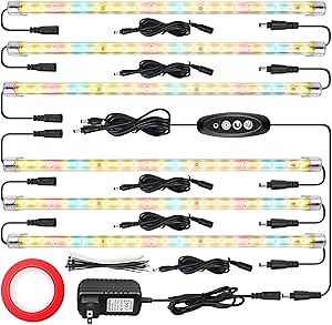 Plant Grow Light 6 Packs T5 ＆Full Spectrum 3500K 6500K＆Red LED with Auto Cycle Timer 3/6/12Hours Dual Channel 4 Brightness Level Growing Lamp for Indoor Plants from Seeding to Harvest