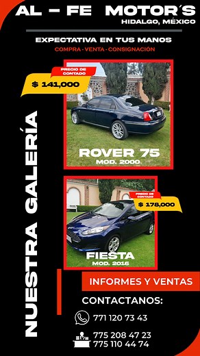 A la venta ROVER 75, Mod. 2000 $141,000 Síguenos en nuestras redes sociales, búscanos como: @AlFeMotors_HidalgoMexico INFORMES Y VENTAS CONTACTANOS: WhatsApp: 771 120 7343 Oficina: 7752084723 | Al-Fe Motors - Hidalgo, México