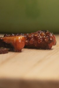 Tender braised and grilled octopus with orange zest and chilies