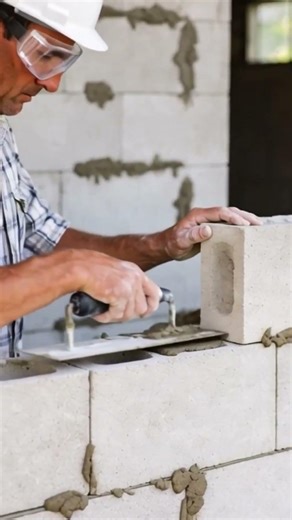 Tricks for leveling cement on lightweight bricks using simple tools #shorts