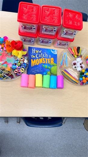 Invitation to Create Monsters with Loose Parts & Play-dough//This week, we read How to Catch a Monster by @adamwallacestuff a fun, heartwarming story about a brave young ninja who decides to face the monster hiding in his closet. What begins as a tale of fear transforms into one of courage and discovery, reminding us all that things aren’t always as scary as they seem. To extend this story beyond the pages, we invited the children to design their very own monsters using play-dough & loose parts.