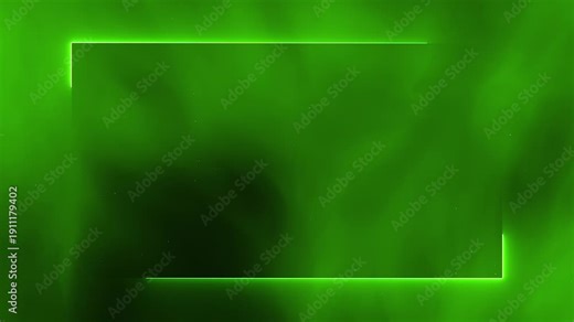 Glowing neon green color square rectangle picture frame icon animation display neon box footage shape round seamless border spooky retro movement on black background