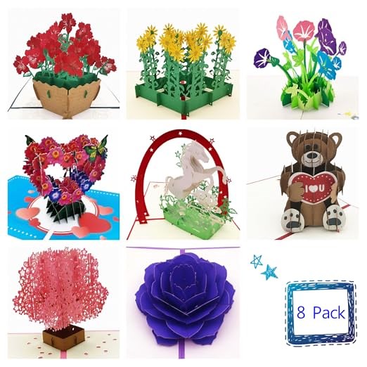 8-Pack Flowers and Animal Pop Up Cards