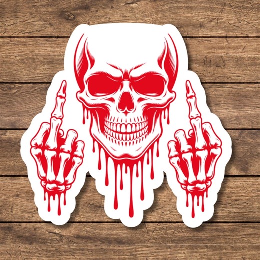 Sticker: Skull With Middle Fingers, Easy Peel Backing, Vinyl and Laminate - Etsy