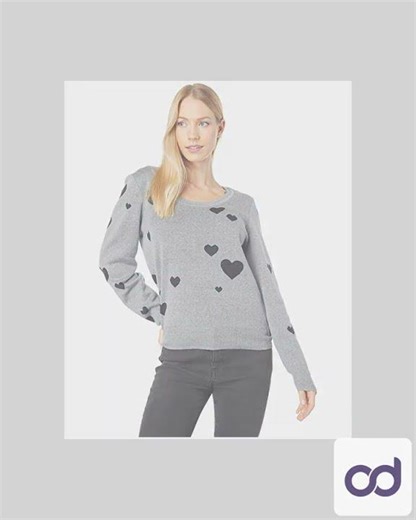 CHASER Intarsia Hearts Long Sleeve Crew Neck Pullover M