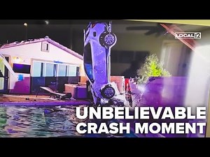Video: Suspected drunk driver ejected into pool during crash that sent car airborne
